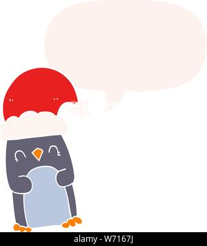 cartoon penguin with speech bubble in retro style Stock Vector