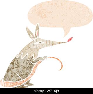 cartoon rat with speech bubble in grunge distressed retro textured style Stock Vector