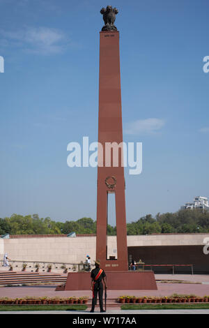 Indian people and foreigner travelers walk travel visit National War Memorial India called the Amar Chakra or Circle of Immortality on March 18, 2019 Stock Photo