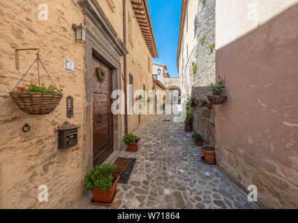 Nocera Umbra (Italy) - A little charming stone medieval city on the hill, with suggestive alley and square, in province of Perugia. Stock Photo