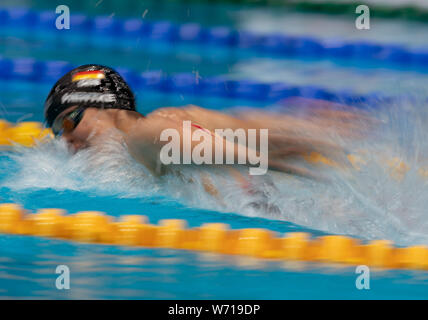 Berlin, Germany. 04th Aug, 2019. Swimming: German championship: 200m butterfly women's lead: Franziska Hentke in action. Credit: Bernd Thissen/dpa/Alamy Live News Stock Photo