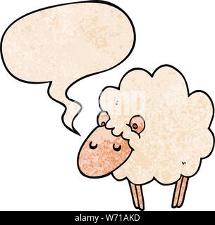 cartoon sheep with speech bubble in retro texture style Stock Vector