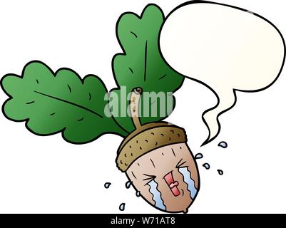 cartoon crying acorn with speech bubble in smooth gradient style Stock Vector