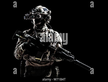 Army special forces shooter low key studio shoot Stock Photo