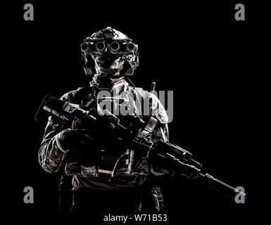 Army special forces shooter low key studio shoot Stock Photo