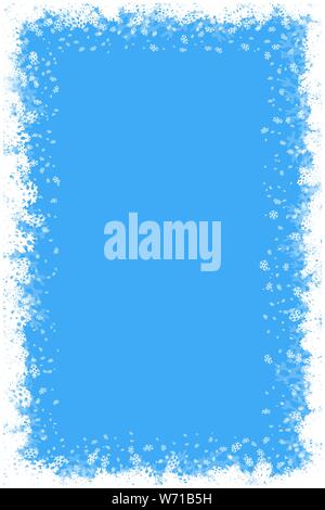 Merry Christmas Happy New Year border with white snowflakes winter background. Stock Vector