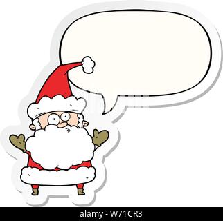 cartoon confused santa claus shurgging shoulders with speech bubble sticker Stock Vector