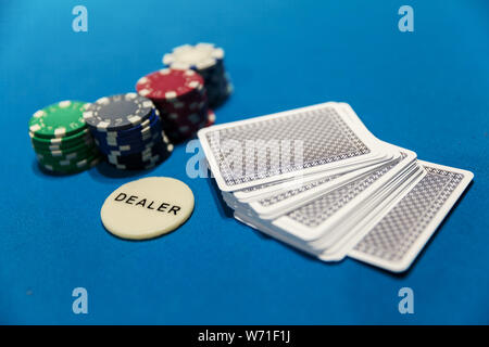 chips for poker in bag, close up Stock Photo
