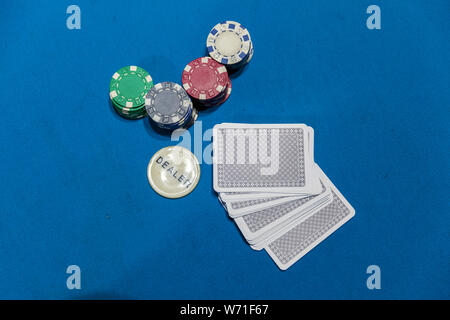 chips for poker in bag, close up Stock Photo