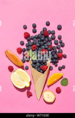 Fresh fruit in a waffle cone Stock Photo