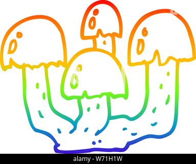 rainbow gradient line drawing of a cartoon mushrooms Stock Vector