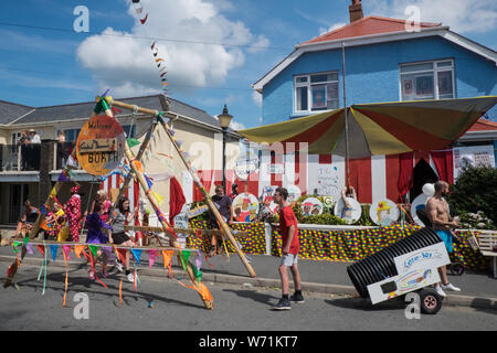 at,Famous,seaside,resort,village,town,carnival,parade,at,Borth Carnival,held,annually,annual,event,in,August,every,summer,near,Aberystwyth,Ceredigion, Stock Photo