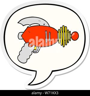 cartoon ray gun with speech bubble sticker Stock Vector