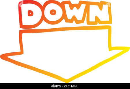 warm gradient line drawing of a cartoon down arrow Stock Vector