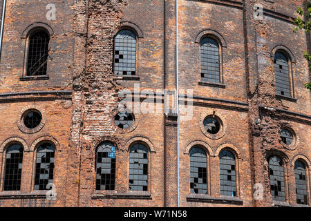 Old gasworks building damaged facade in Warsaw, Poland Stock Photo