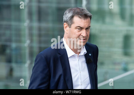 Berlin, Germany. 04th Aug, 2019. Bavarian Prime Minister Markus Söder (CSU) comes to the ARD summer interview. Credit: Paul Zinken/dpa/Alamy Live News Stock Photo