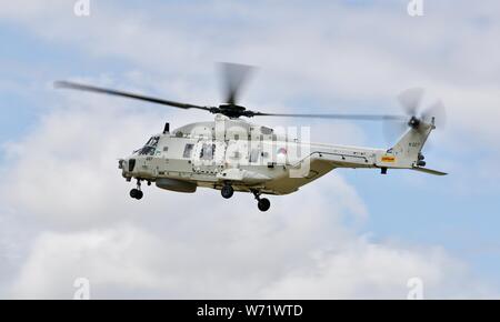 Royal Netherlands Air Force - NHIndustries NH90 helicopter arriving at RAF Fairford for the 2019 Royal International Air Tattoo Stock Photo