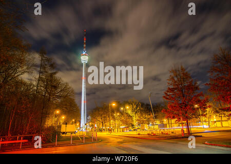 Germany, Stuttgart television tower in the night Stock Photo