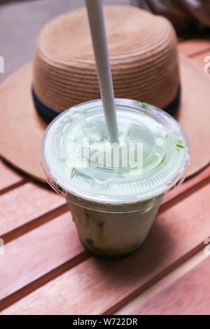 iced green tea, macha green tea or macha latte Stock Photo