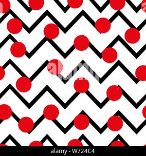 Tile vector pattern with red dots on zig zag chevron background eps10 Stock Vector