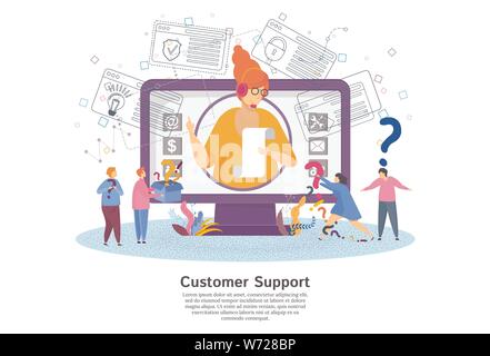 Hotline operator advises client. Online global technical support. Stock Vector