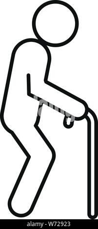 Senior man walking stick icon. Outline senior man walking stick vector icon for web design isolated on white background Stock Vector