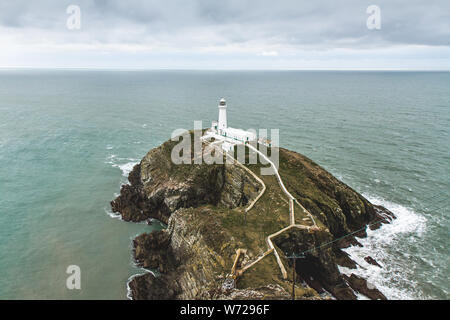 Looking out over the south stack light house Anglesea, Holyhead, Wales, United Kingdom Stock Photo