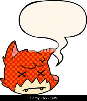 cartoon dead fox face with speech bubble in comic book style Stock Vector