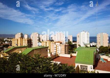 Torremolinos, Malaga province, Andalusia, Spain - June 19th, 2019 : Costa del Sol. Skyline of apartment block towers in Torremolinos, a small fishing Stock Photo