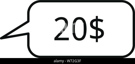 20 dollar price icon. Outline 20 dollar price vector icon for web design isolated on white background Stock Vector