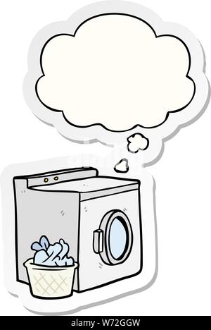 cartoon washing machine with thought bubble as a printed sticker Stock Vector
