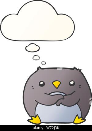 cartoon penguin with thought bubble in smooth gradient style Stock Vector