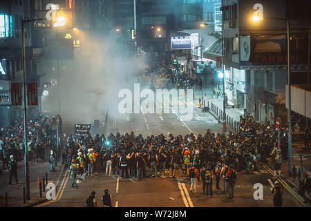 Hong Kong- 05 August 2019: Hong Kong police used tear gas bomb to dismiss protesters in Causeway Bay of Hong Kong. Stock Photo