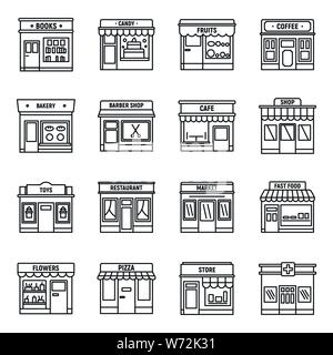 Local business store icons set. Outline set of local business store vector icons for web design isolated on white background Stock Vector
