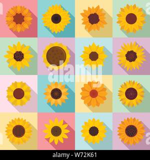 Sunflower icons set. Flat set of sunflower vector icons for web design Stock Vector