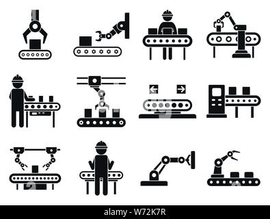 Assembly line icons set. Simple set of assembly line vector icons for web design on white background Stock Vector