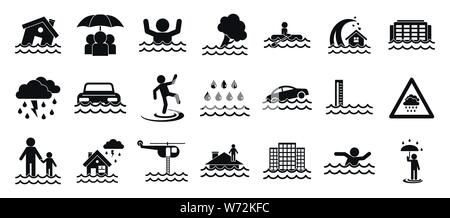 Flood icons set. Simple set of flood vector icons for web design on white background Stock Vector