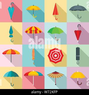 Umbrella icons set. Flat set of umbrella vector icons for web design Stock Vector