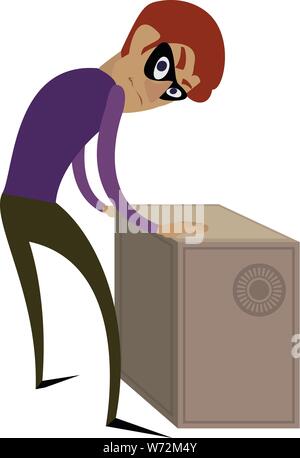 Burglar check metal safe icon. Cartoon of burglar check metal safe vector icon for web design isolated on white background Stock Vector