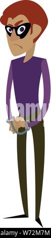 Burglar man in handcuffs icon. Cartoon of burglar man in handcuffs vector icon for web design isolated on white background Stock Vector