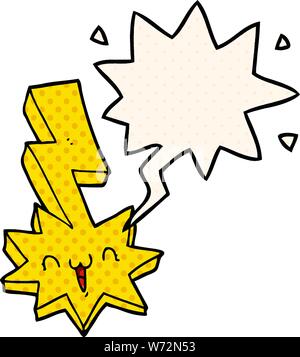 cartoon lightning bolt with speech bubble in comic book style Stock Vector