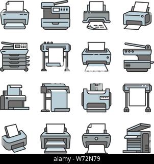 Printer icons set. Outline set of printer vector icons for web design isolated on white background Stock Vector