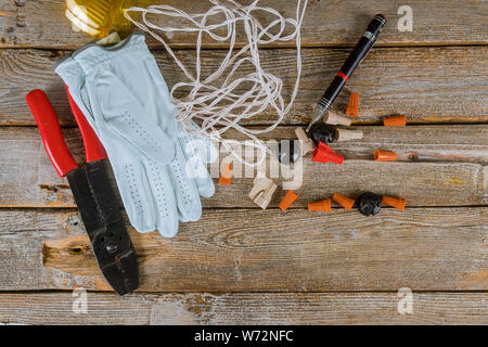 Components for use in electrical installations cut pliers, connectors, accessories for engineering work Stock Photo