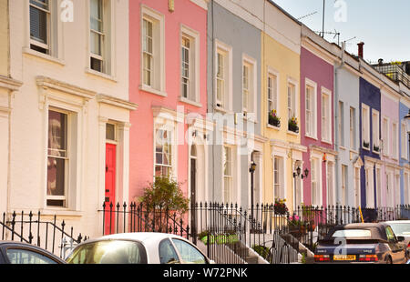 Brightly Painted Coloured Houses near Portobello Road in Notting Hill District, London, UK Stock Photo