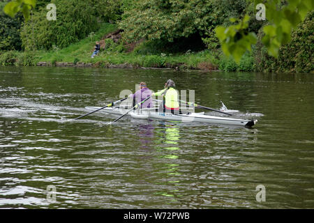 Rowers in training on the river Avon in Stratford Upon Avon on a Double Scull type craft Stock Photo