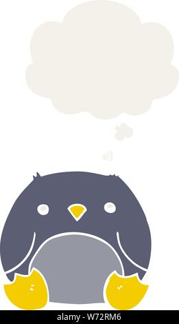 cartoon penguin with thought bubble in retro style Stock Vector