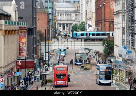 A general view of Oxford Road in Manchester looking northwards from an elevated position. Stock Photo