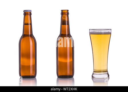 Bottle of beer without cap. Studio shot isolated on white background Stock Photo