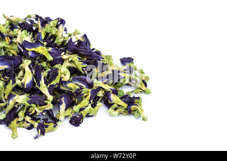 Day purple Butterfly pea flower. Studio shot and isolated on white background. Food or herb concept Stock Photo