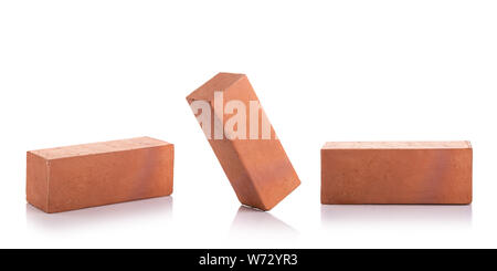 New red terracotta brick for build the wall isolated on white background Stock Photo